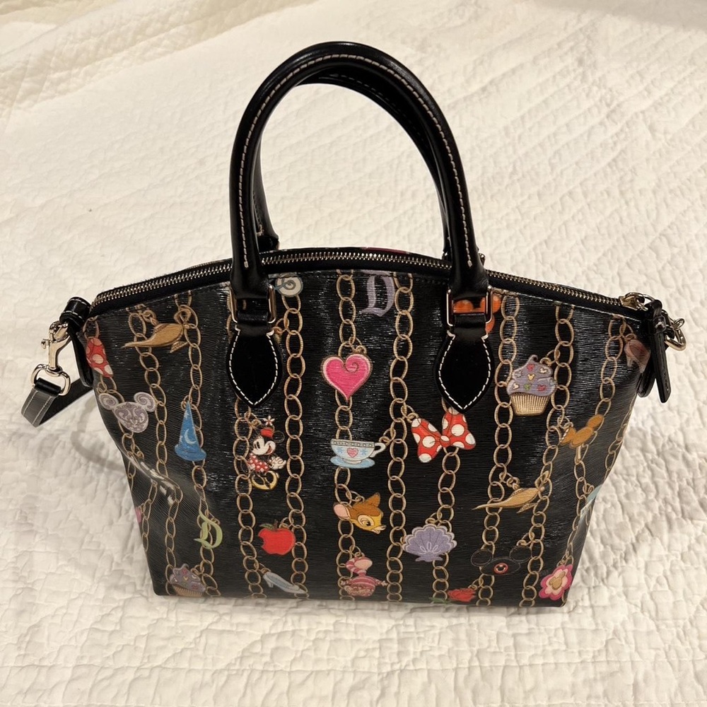 Dooney & Bourke Black Satchel with Playful Chain Design - Picture 2 of 5